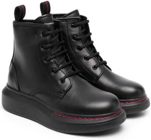Alexander McQueen Kids lace-up leather ankle boots Black