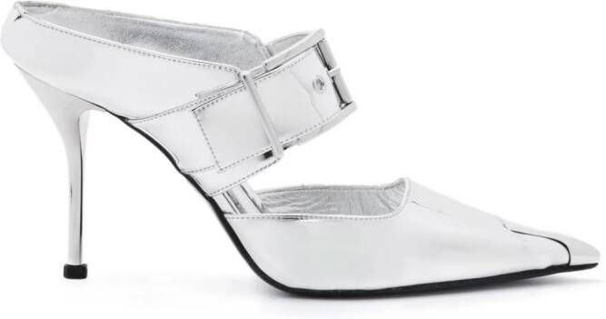 Alexander McQueen Punk 90mm buckled metallic mules Silver