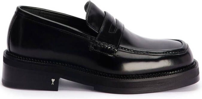 AMI Paris square-toe patent-leather loafers Black - Picture 5