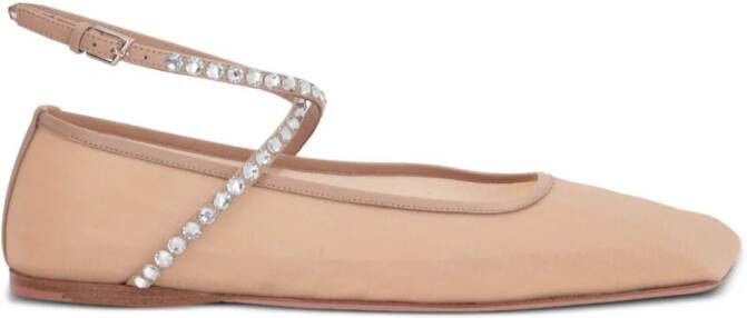 Amina Muaddi Ane crystal-embellished ballerina shoes Neutrals