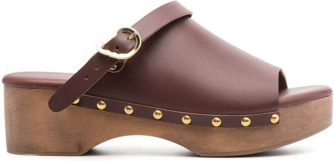 Ancient Greek Sandals buckled leather clogs Brown