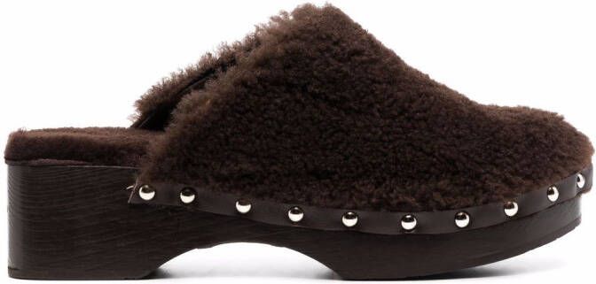 Ancient Greek Sandals 50mm closed sheepskin clogs Brown
