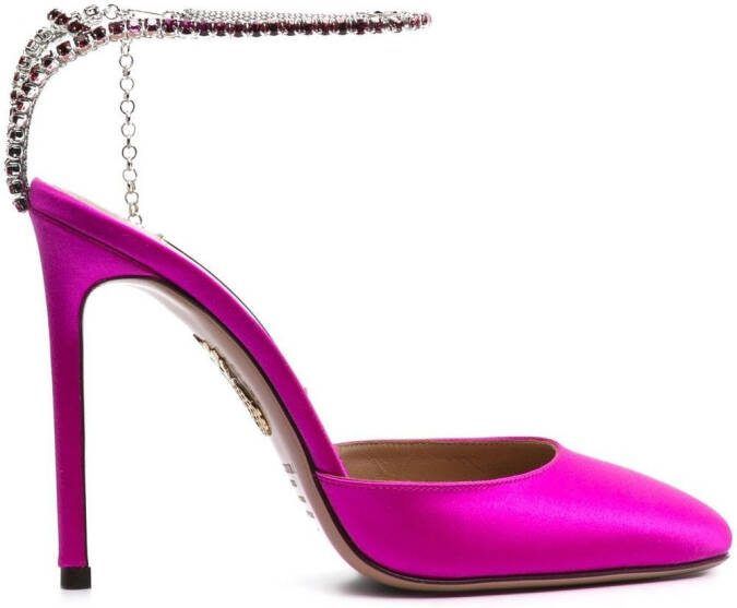 Aquazzura 110mm crystal-embellished satin pumps Pink