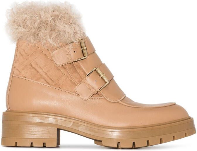 Aquazzura Ryan faux-fur buckle-strap boots Neutrals