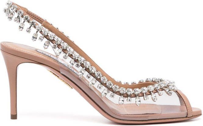 Aquazzura Temptation Crystal 75mm slingback pumps White