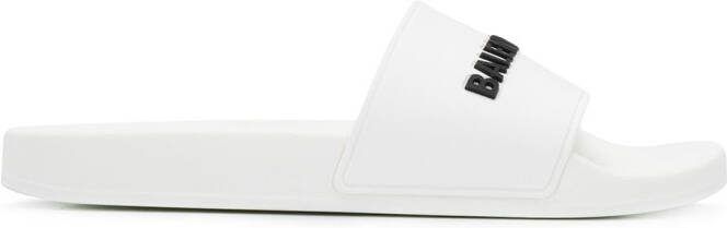 Balenciaga logo-embossed slides White