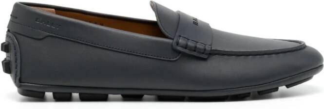 Bally logo-perforation leather driving shoes Blue