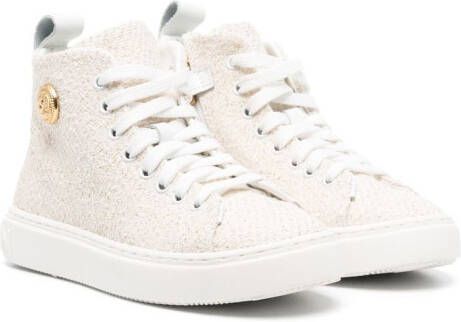 Balmain Kids logo-plaque high-top trainers White