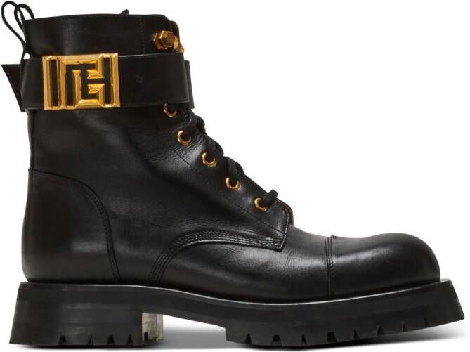 Balmain Romy lace-up leather boots Black