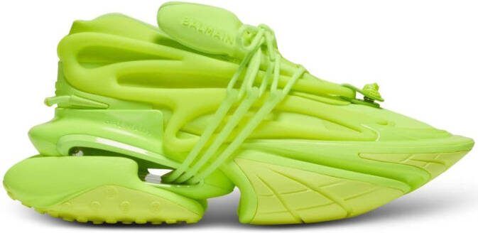Balmain Unicorn Neoprene  Rubberized leather sneakers Green