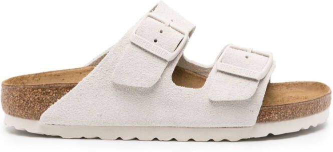 Birkenstock Arizona suede slides White
