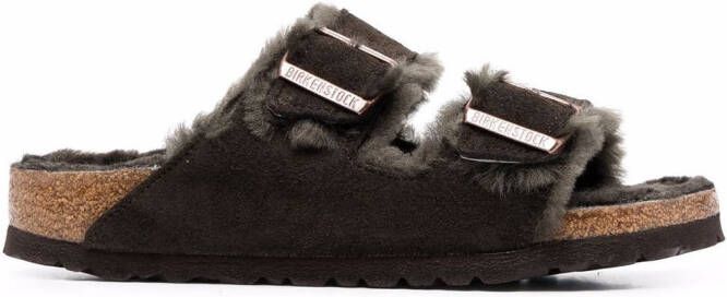 Birkenstock shearling-lined double-buckle sandals Green