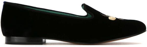 Blue Bird Shoes embroidered velvet Bugs loafers Black