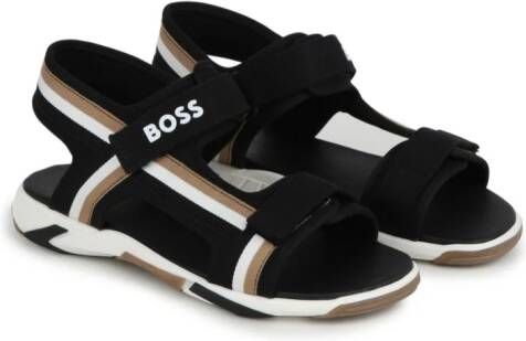 BOSS Kidswear striped touch-strap sandals Black