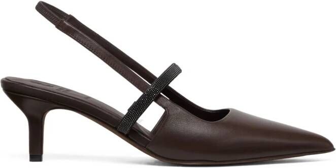 Brunello Cucinelli embellished leather pumps Brown
