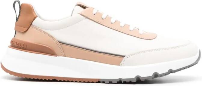Brunello Cucinelli embroidered-logo leather sneakers Neutrals