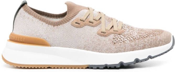 Brunello Cucinelli mesh-panel lace-up sneakers Brown