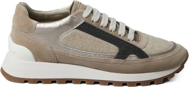 Brunello Cucinelli Monili-embellished panelled sneakers Brown