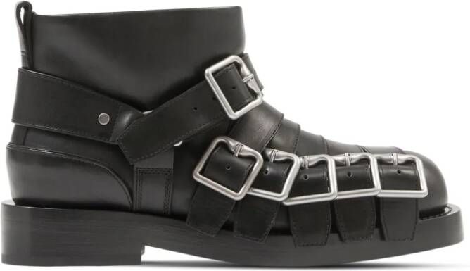 Burberry buckled leather biker boots Black