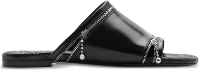 Burberry decorative-zip flat leather sandals Black