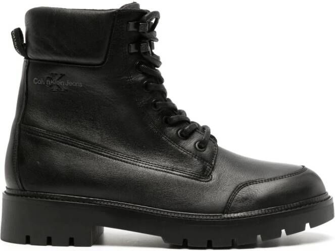 Calvin Klein Jeans logo-patch leather ankle boots Black