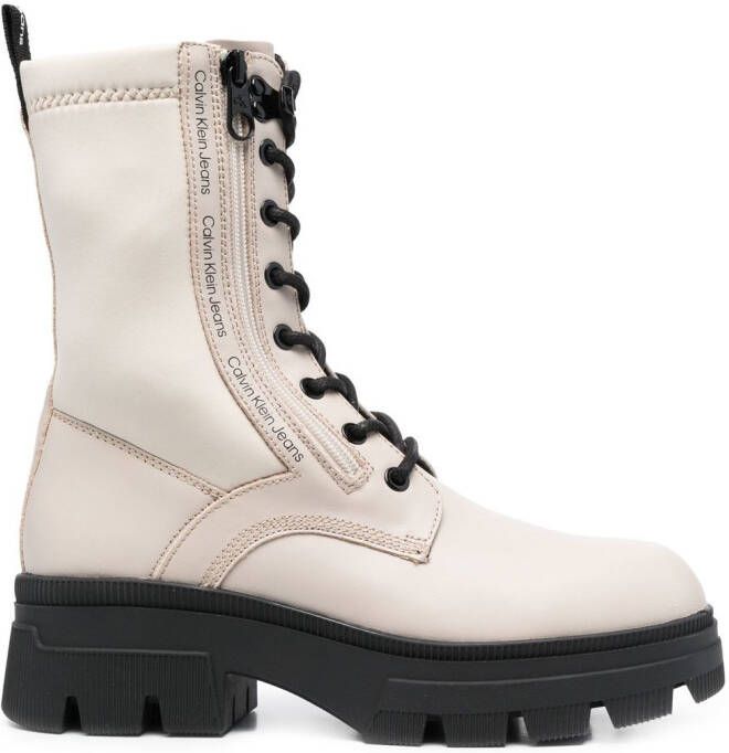 Calvin Klein lace-up leather combat boots Neutrals