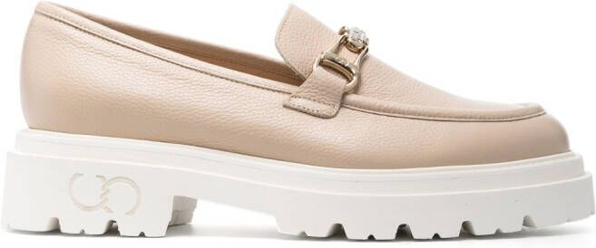 Casadei logo-engraved hardware leather mocassins Neutrals
