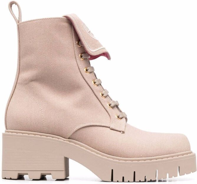 Chiara Ferragni Eyelike-embroidered denim boots Neutrals