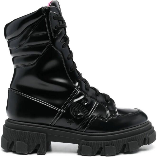 Chiara Ferragni logo-embroidered combat boots Black