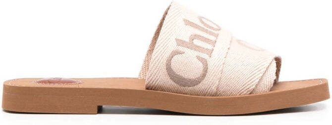 Chloé logo-embroidered slip-on sandals Neutrals