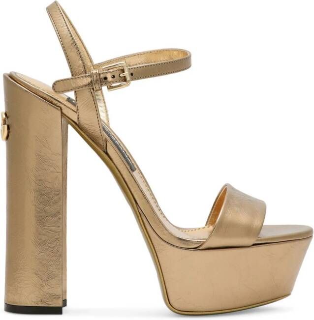 Dolce  Gabbana 105mm logo-plaque leather sandals Gold
