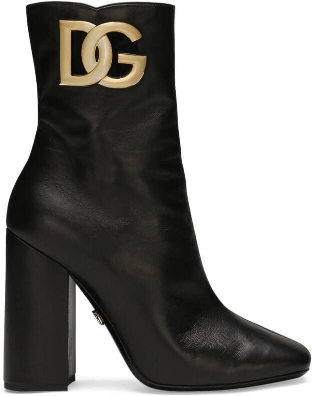 Dolce  Gabbana 90mm logo-plaque leather boots Black