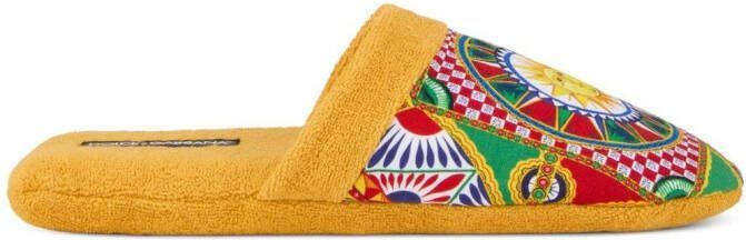 Dolce  Gabbana abstract-print terry Slippers Yellow
