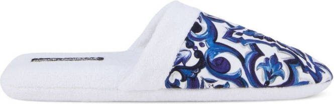 Dolce  Gabbana Barocco-print terry-cloth slippers White