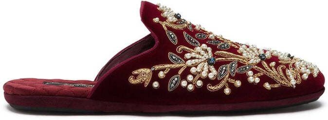 Dolce  Gabbana floral-embroidered velvet slippers