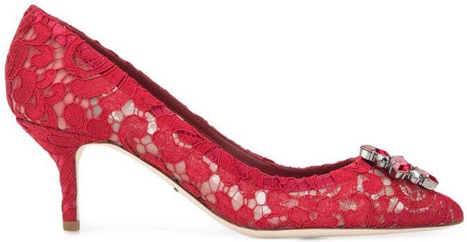 Dolce  Gabbana Rainbow Lace 60mm brooch-detail pumps Red