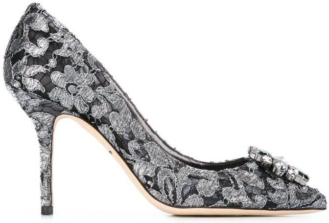 Dolce  Gabbana Rainbow Lace 90mm brooch-detail pumps Black