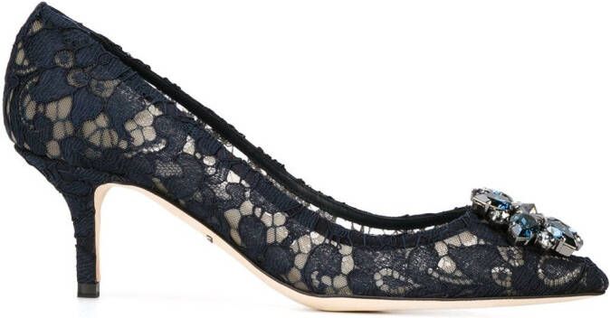 Dolce  Gabbana lace-detail 75mm heeled pumps Blue