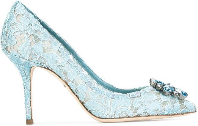 Dolce  Gabbana 90mm Rainbow Lace brooch-detail pumps Blue