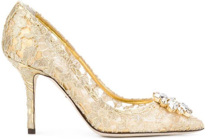 Dolce  Gabbana 90mm lace rainbow pumps Gold