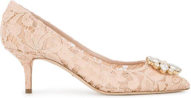Dolce  Gabbana Rainbow Lace 60mm brooch-detail pumps Neutrals