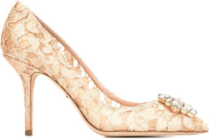 Dolce  Gabbana Rainbow Lace 90mm brooch-detail pumps Neutrals