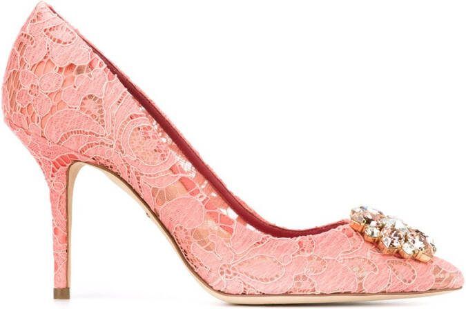 Dolce  Gabbana 90mm Lace Rainbow brooch-detail pumps Pink