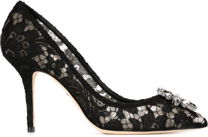 Dolce  Gabbana Rainbow Lace 90mm brooch-detail pumps Black