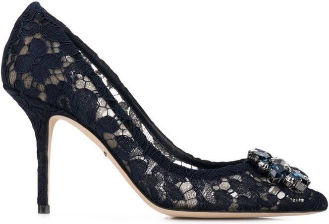 Dolce  Gabbana Rainbow Lace 90mm brooch-detail pumps Blue