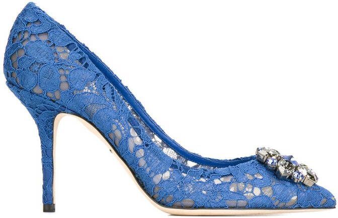 Dolce  Gabbana Rainbow Lace 90mm brooch-detail pumps Blue