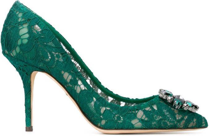 Dolce  Gabbana Rainbow Lace 90mm brooch-detail pumps Green - Picture 3