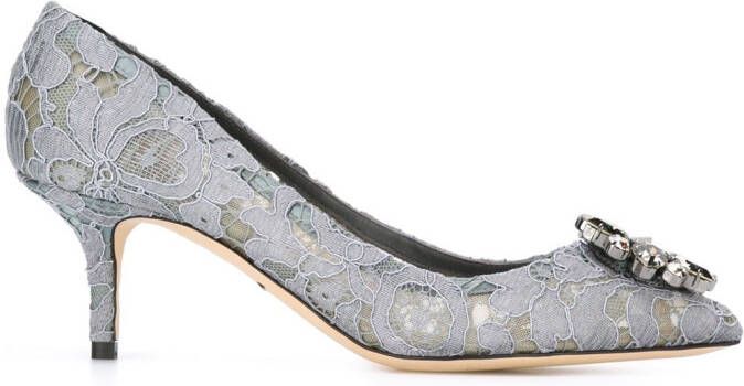 Dolce  Gabbana Taormina-lace crystal-embellished pumps Grey