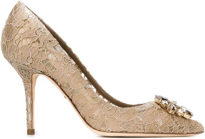 Dolce  Gabbana Rainbow Lace 90mm brooch-detail pumps Brown