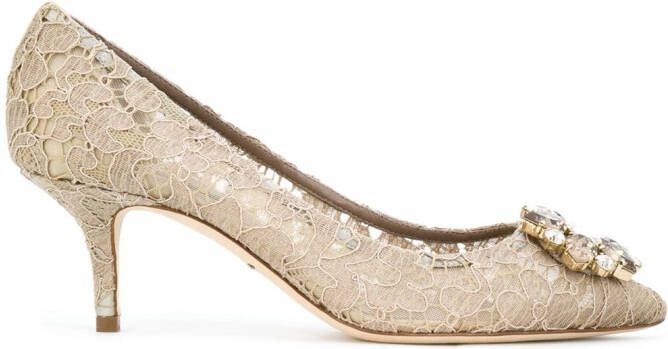 Dolce  Gabbana Rainbow Lace 60mm brooch-detail pumps Neutrals